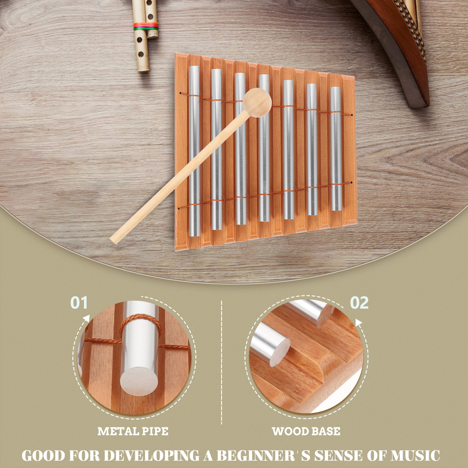 Kids Yoga Education - 1Set Wooden Classroom Chime Set 7-Tone