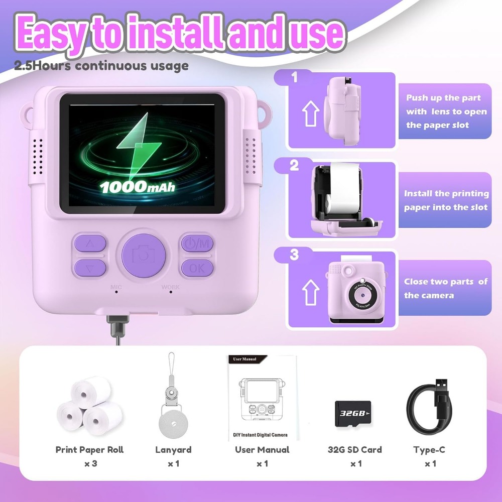 Instant Print Camera for Kids, - Kids Education Card recensie en prijs