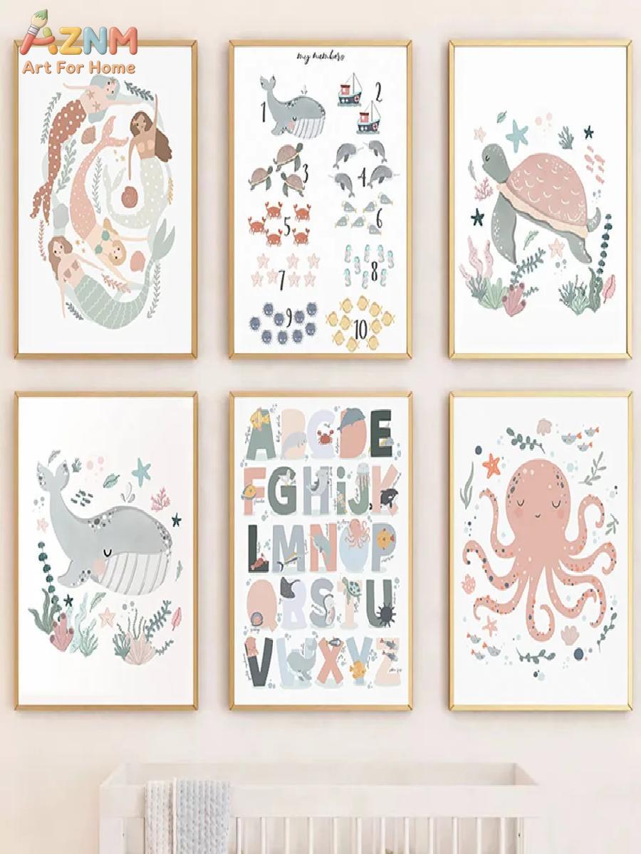 AZNM Nursery Sea Animal Canvas - Kids Educational - Alphabet Numbers & More recensie en prijs
