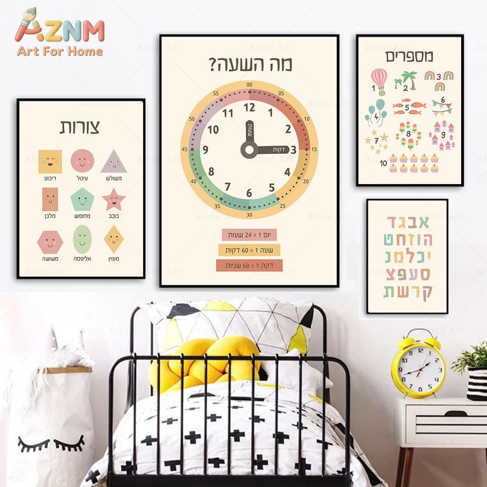 AZNM Hebrew Educational Canvas - Kids Educational - Alphabet Numbers & More recensie en prijs